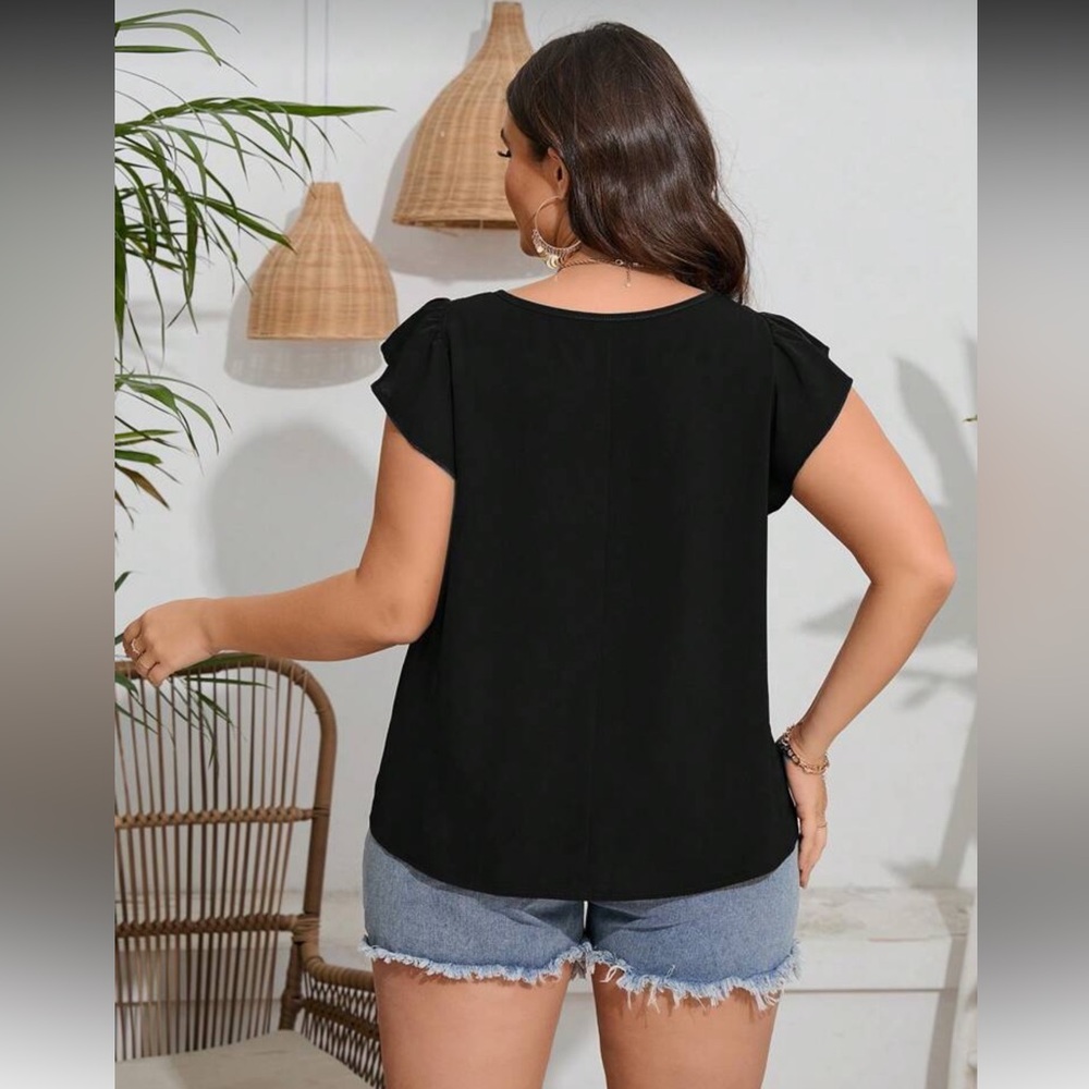 SHEIN Black Ruffle Sleeve Blouse - Picture 2 of 4